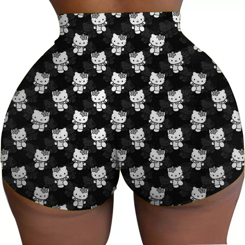 헬로 키티 러닝 반바지 여성용 엉덩이 역도 체육관 스타킹 여성용 자전거 슬리밍 반바지 하이 웨이스트 요가 반바지