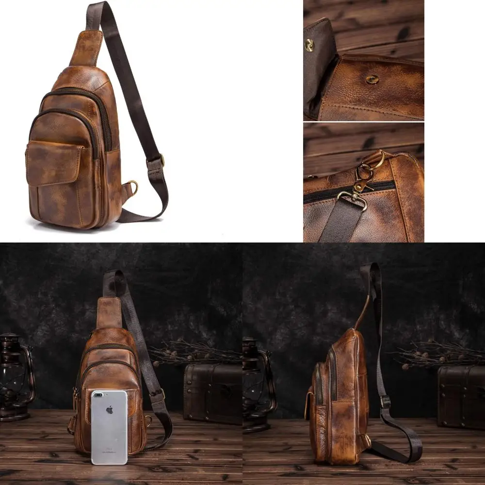 حقيبة كروس جلدية للرجال للمشي لمسافات طويلة والسفر في الهواء الطلق، حقيبة كاجوال بحزام كتف واحد، حقيبة ظهر متعددة الاستخدامات