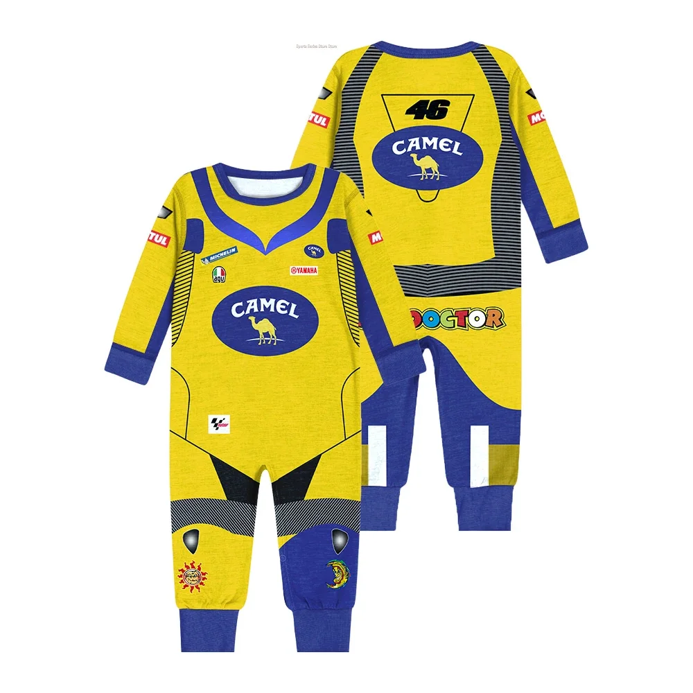 202425 Newborn Jumpsuit MOTO GP Motorcycle Enthusiast 3D Printed Quick Drying Riding Crawling Suit Hot Selling Baby Clothing