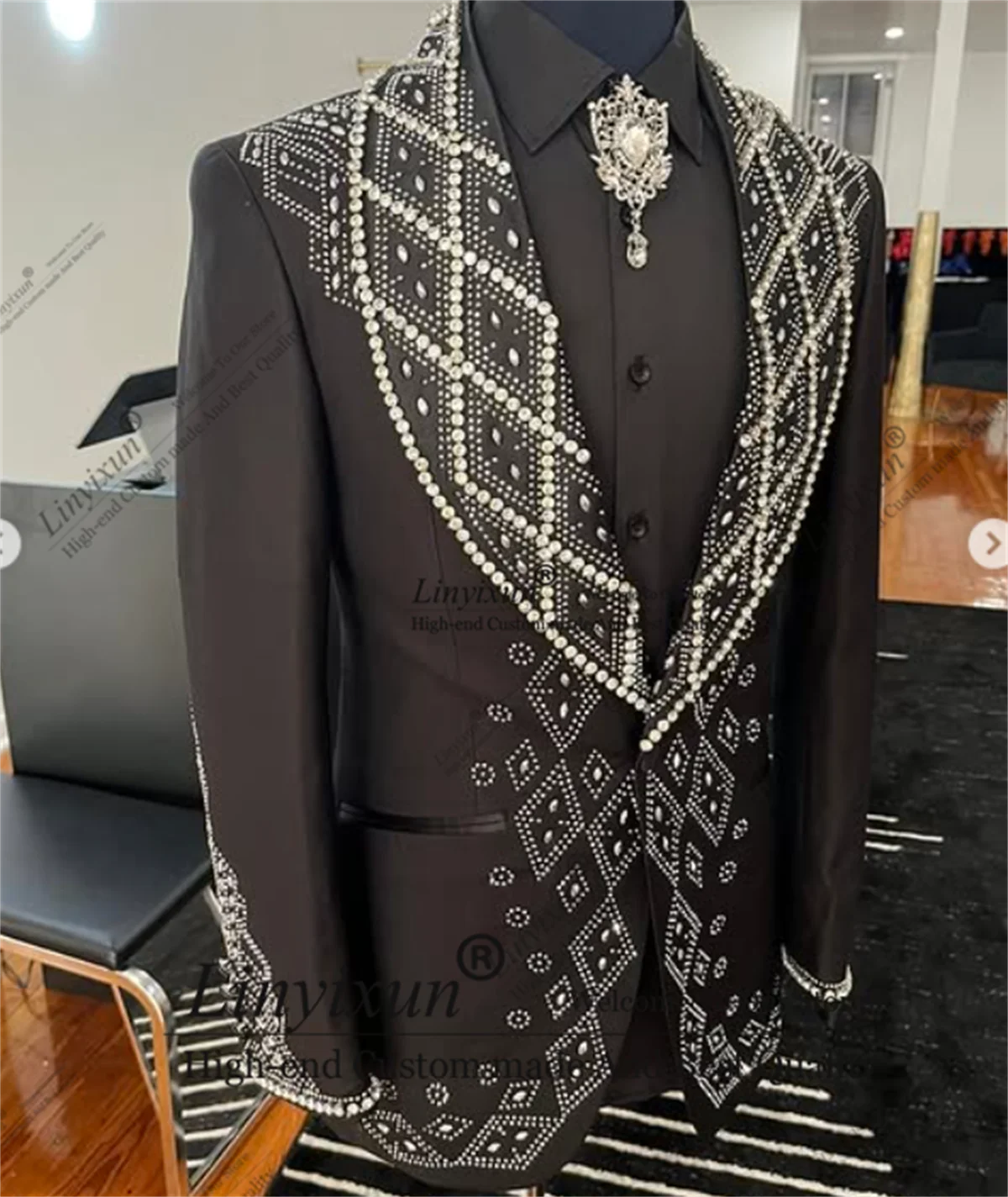 مجوهرات الأزياء حلية سهرة الرجال الدعاوى شال التلبيب العريس مخصص 2 قطعة مجموعات الزفاف الذكور حفلة موسيقية الحلل Ternos Completo