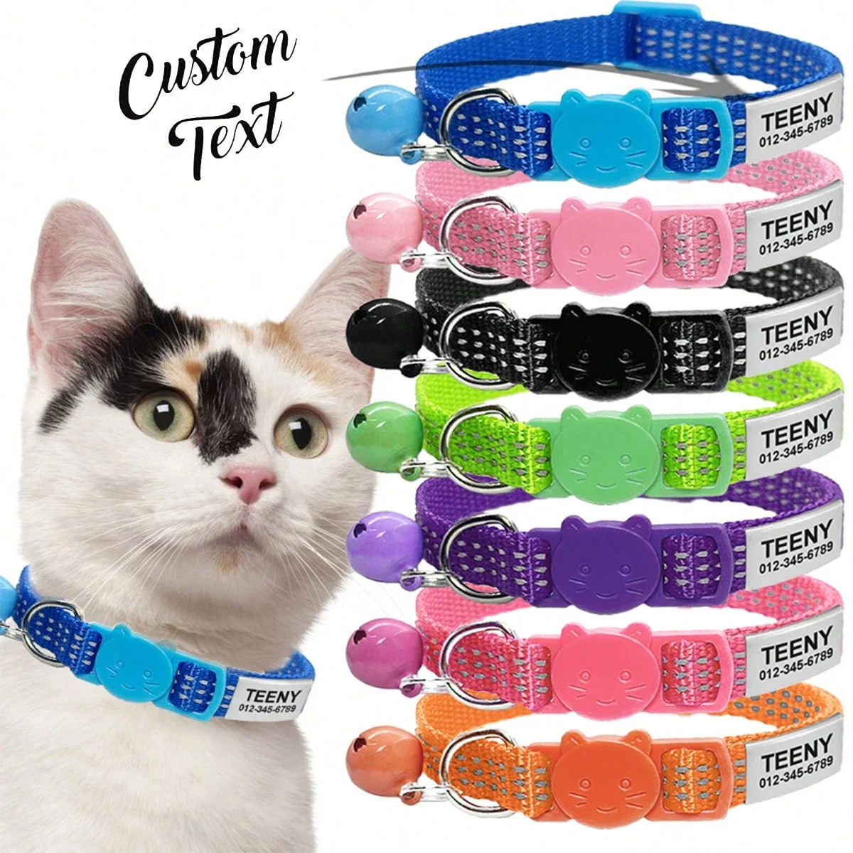 

Quick Release Reflective Cat Collar Personalized Safety Cat Collars Necklace Free Engraved ID Tag Nameplate With Cute Bell
