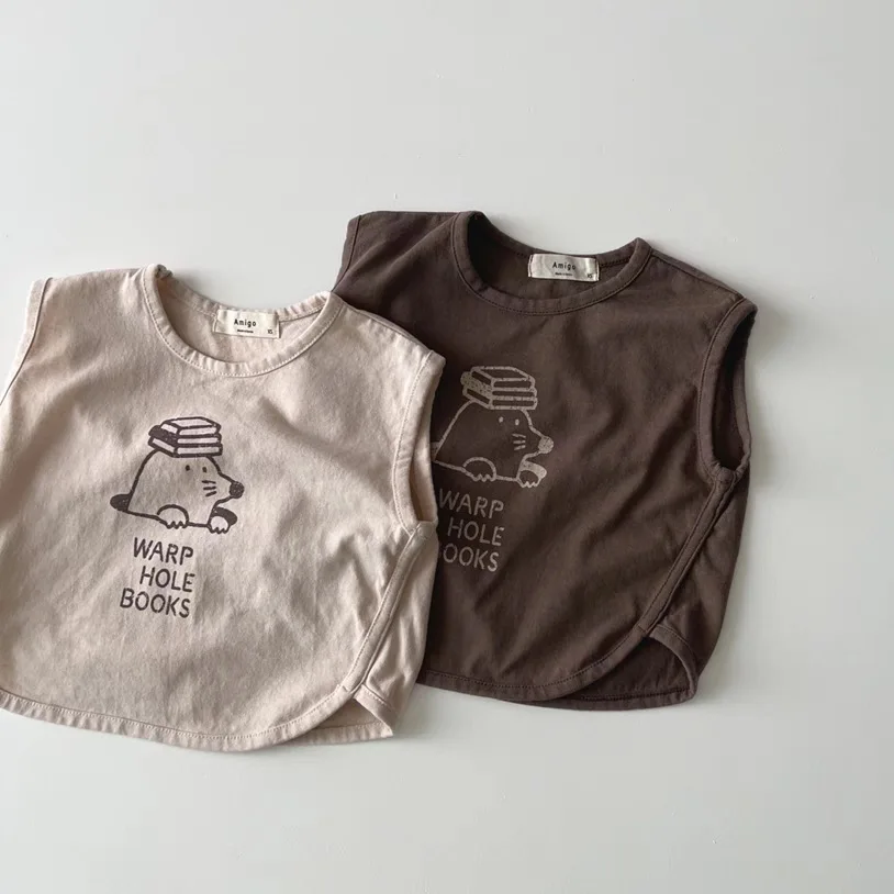 

2025 Summer New Baby Sleeveless Vest Infant Boy Cotton Cartoon Print T Shirts Cute Infant Girl Casual Tops Kids Clothes