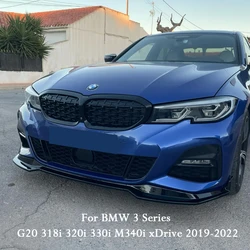 Para BMW Serie 3 G20 318i 320i 330i M340i xDrive 2019-2022 Protector difusor de labio divisor de parachoques delantero con apariencia de carbono negro brillante