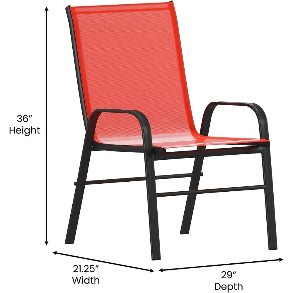 Brazos Series Red Outdoor Stack Chair with Flex Comfort Material and Metal Frame, Set of 4