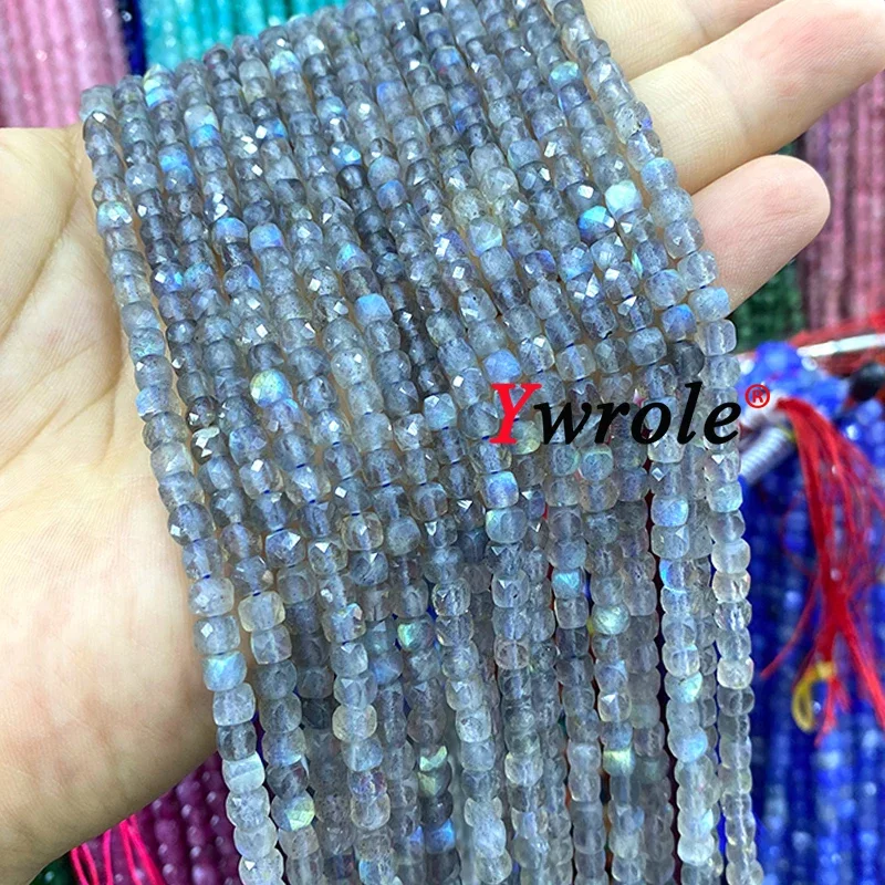 4x4mm Natural Stone Faceted Cube AAA Grey Moonstone Loose Square Spacer Beads for Jewelry Making Diy Bracelets Accessories