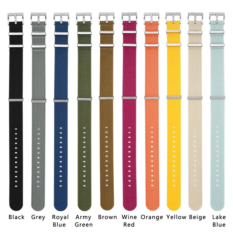 Replacement One Piece Nylon Watch Strap 20mm 22mm Long Canvas Fabric Watch Band Wrist Bracelet Steel Buckle Belt