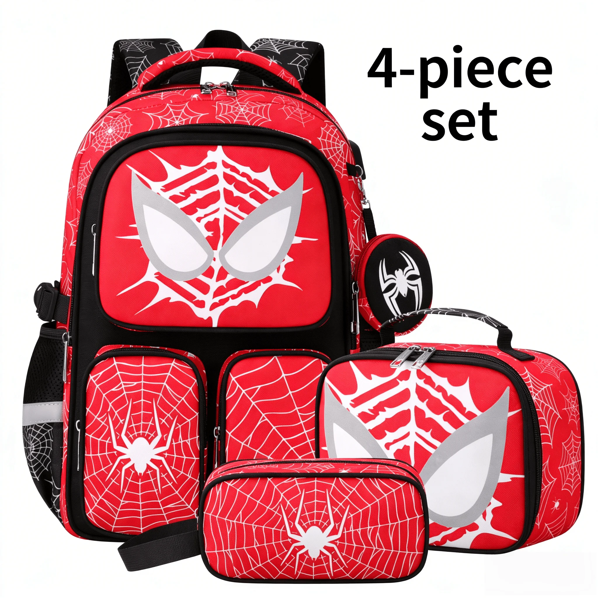 

Набор школьных рюкзаков 4-в-1 для подростков с USB-портом, ланч-боксом, пеналом и кошельком для монет, дорожная школьная сумка