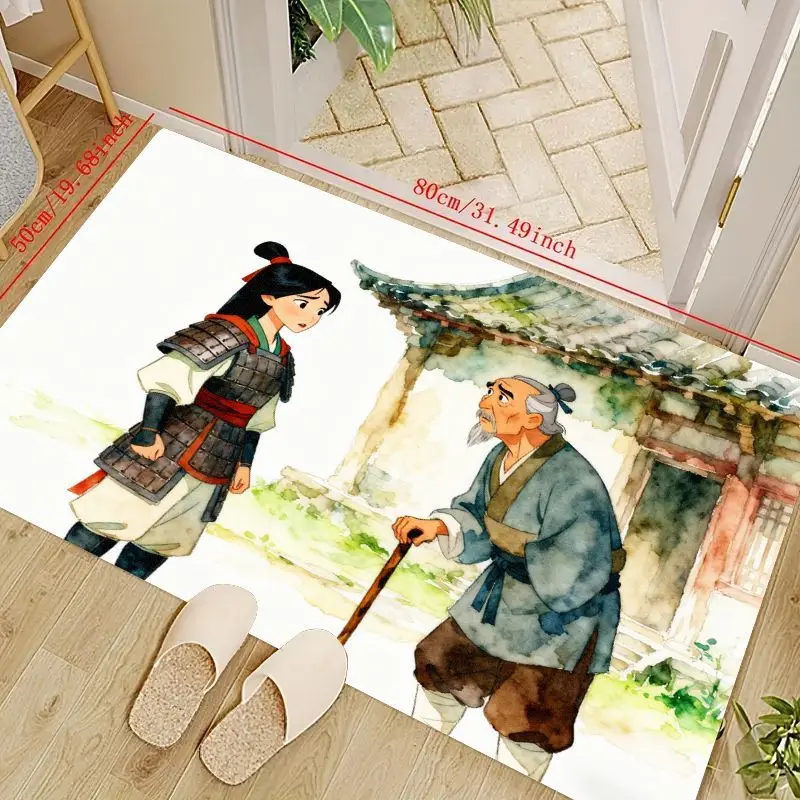 

1 шт., акварельный напольный коврик Disney Mulan & Father, противоскользящий коврик в стиле принцессы воина для гостиной, спальни, детей