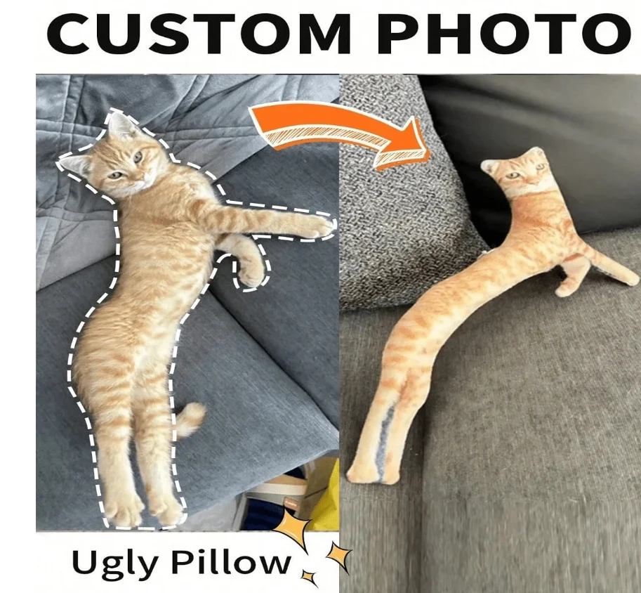 DIY creative pet cat abstract double-sided printed pillow, personalized cat-shaped plush companion for friends' birthdays and holidays, sleeping doll, custom gift for back-to-school, party decoration, creative and fun ornament, stylishly carved, colorful, retro and cute, compact and exquisite, personalized and unique, exclusive pet theme, suitable for anniversaries, birthdays, and other occasions