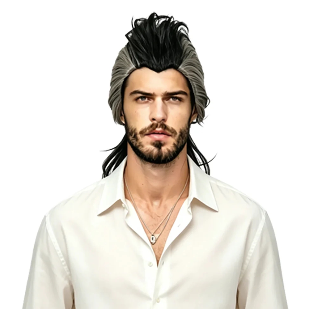 

Men's Black Ash Gray Ombre Mullet Wig Heat Resistant Synthetic Spiky Punk Wig For Cosplay Halloween Daily Party Use