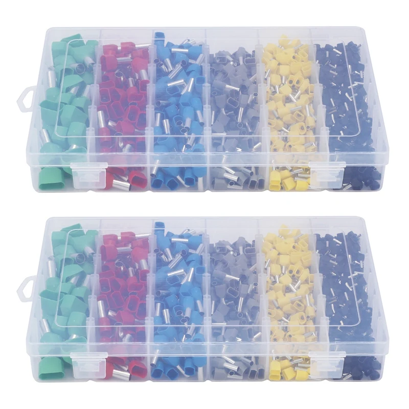 Hot 1560Pcs Dual Bootlace Ferrule Teminator Kit Electrical Crimp Dual Entry Cord End Wire Terminal Connector