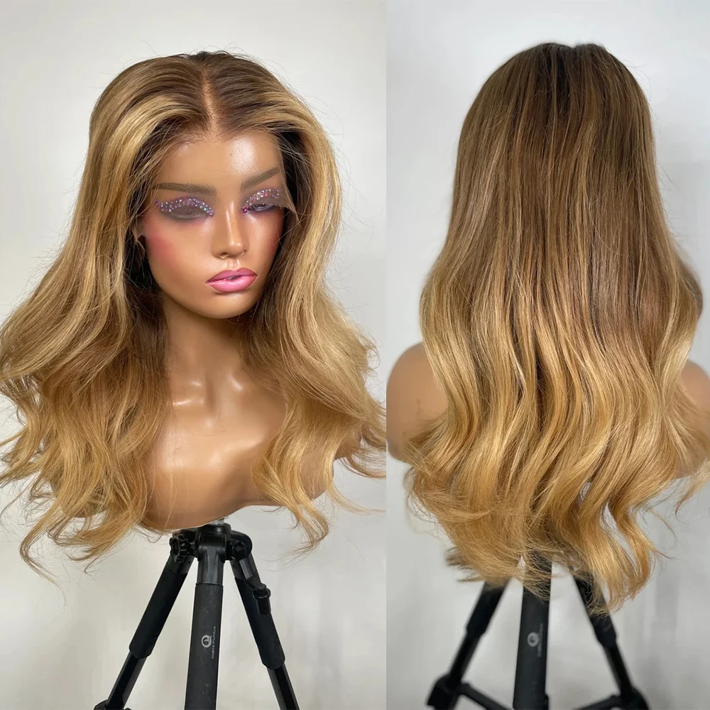 

Human Hair Full Lace Wigs for Women Rooted Brown Balayage Blonde 13x6 Lace Frontal Wig Top Sale Body Wave Chinese Vrigin Hair