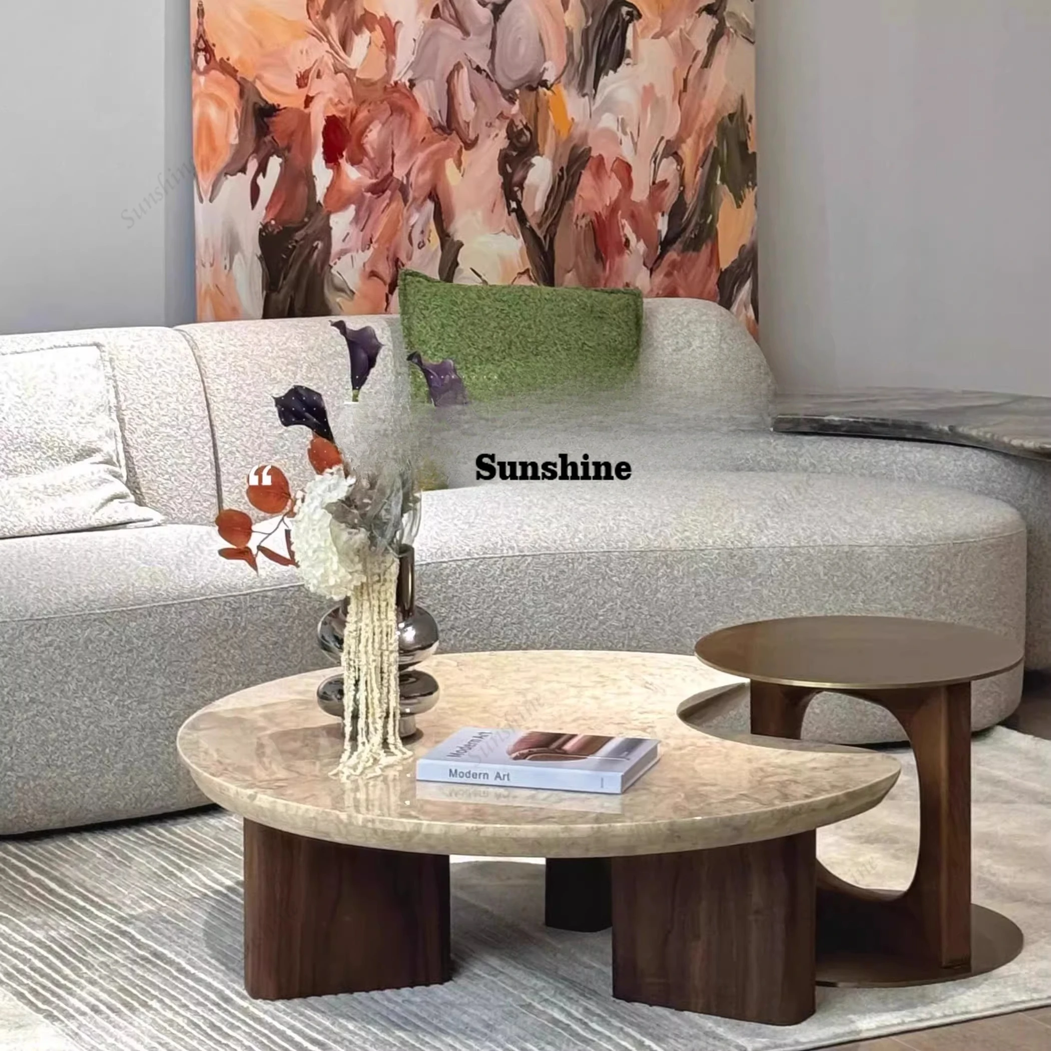 

Минималистичный роскошный круглый журнальный столик из камня, журнальный столик из мрамора для небольшой квартиры