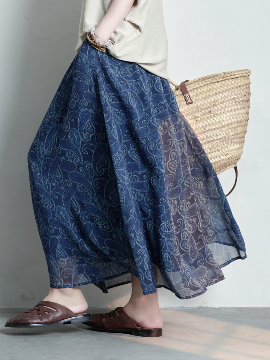 

Ele Printed Chiffon Skirt Artistic Personali Drifting Versatile Classic Commute Polyester Fiber mid Waist A-Line Skirt