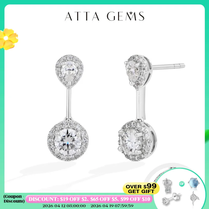 

ATTAGEMS DVVS1 Brilliant Moissanite Drop Earring for Women Girl S925 Sterling Silver Engagement Wedding Stud Jewelry Test Passed