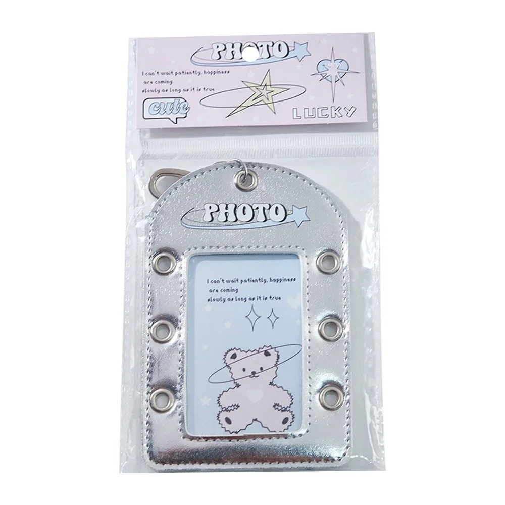 الأزياء Y2k حامل البطاقة القوس بطاقة تخزين المعبود صور بطاقة الغطاء الواقي لامعة حقيبة فضية قلادة