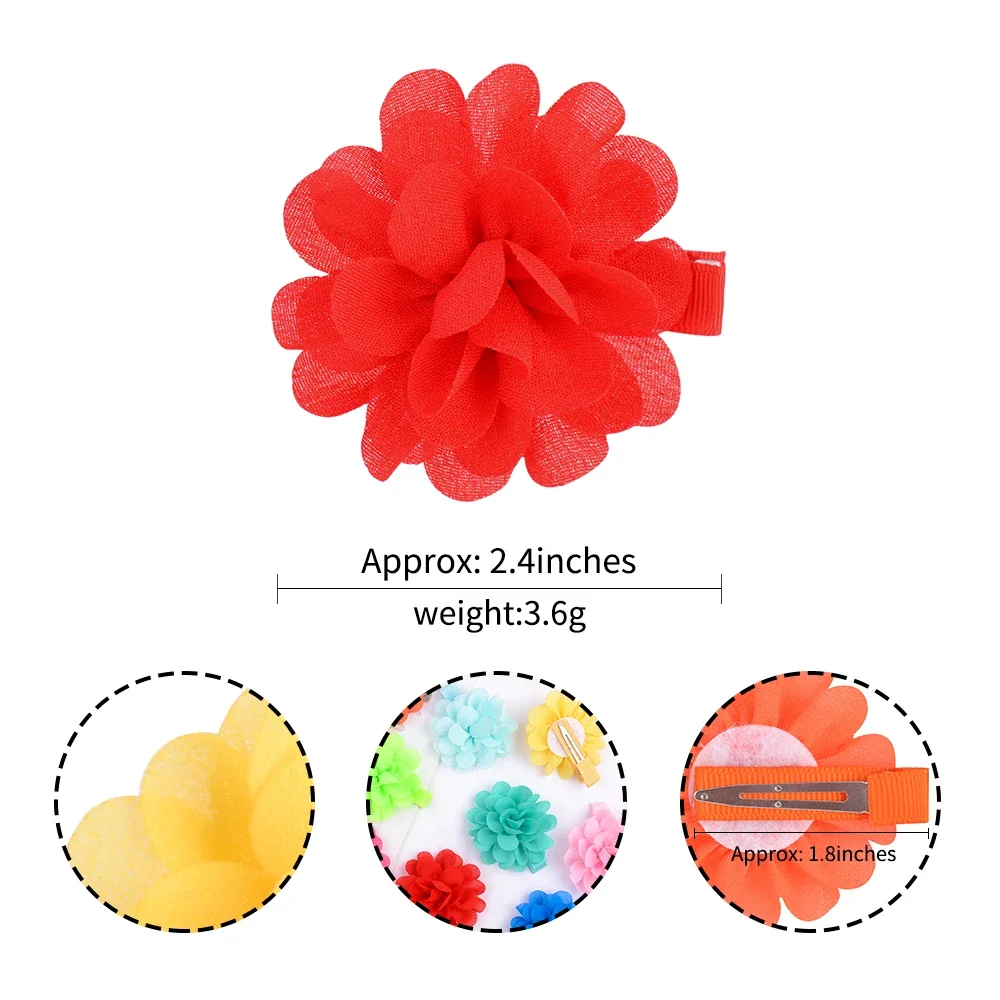 2Pieces/lot Hot Sale Chiffon Flowers with Clips for Girls Children 2.4 Inches lovely Hairpins Handmade DIY Hair Accessories