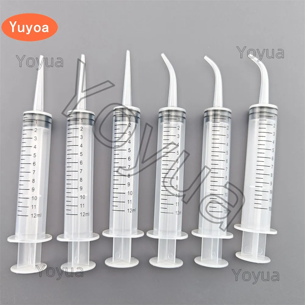 

100pcs 12ml/cc Dental Disposable Graduated Irrigation Syringe With Curved Straight Tips Tip for Oral Care Dentist Consumables