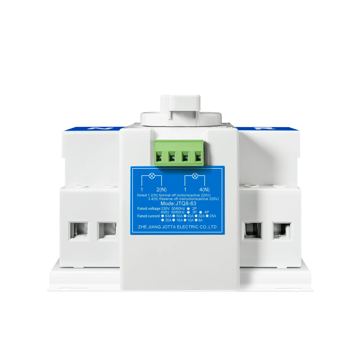 2P/4P 63A 220V MCB tipi beyaz/mavi çift güç otomatik Transfer anahtarı ATS anma gerilimi 220V /380V anma frekansı 50/60Hz