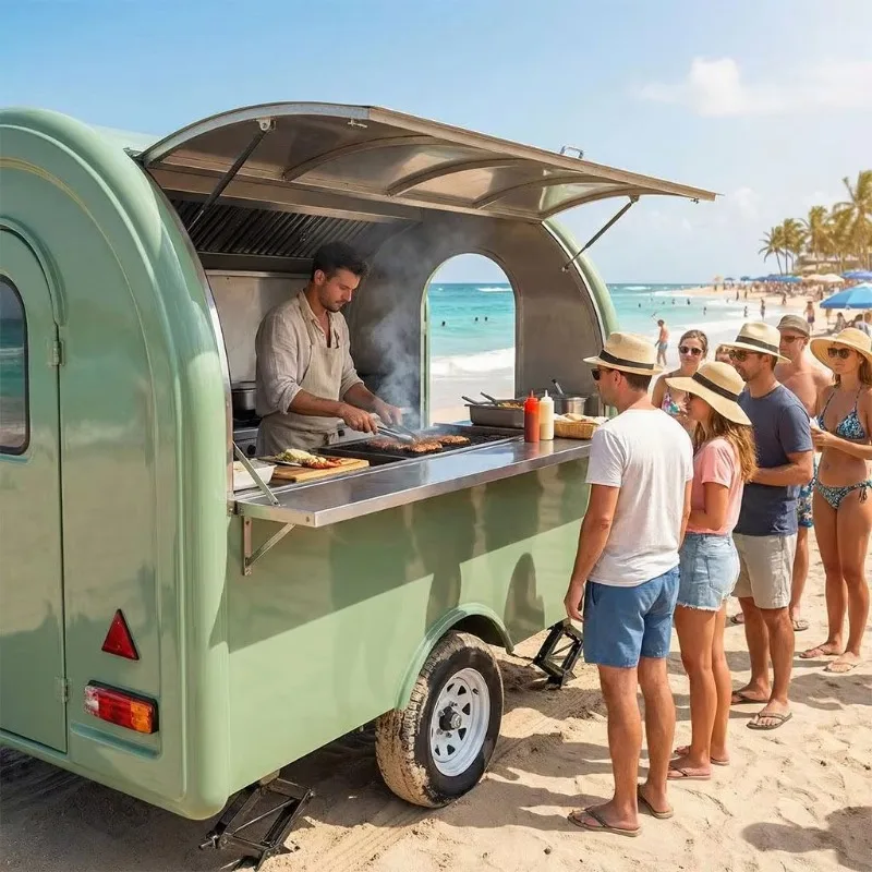 Retro Green Round Food Trailer Mobile Coffee Cart Vintage Concession Trailer for Beverage Catering view 6