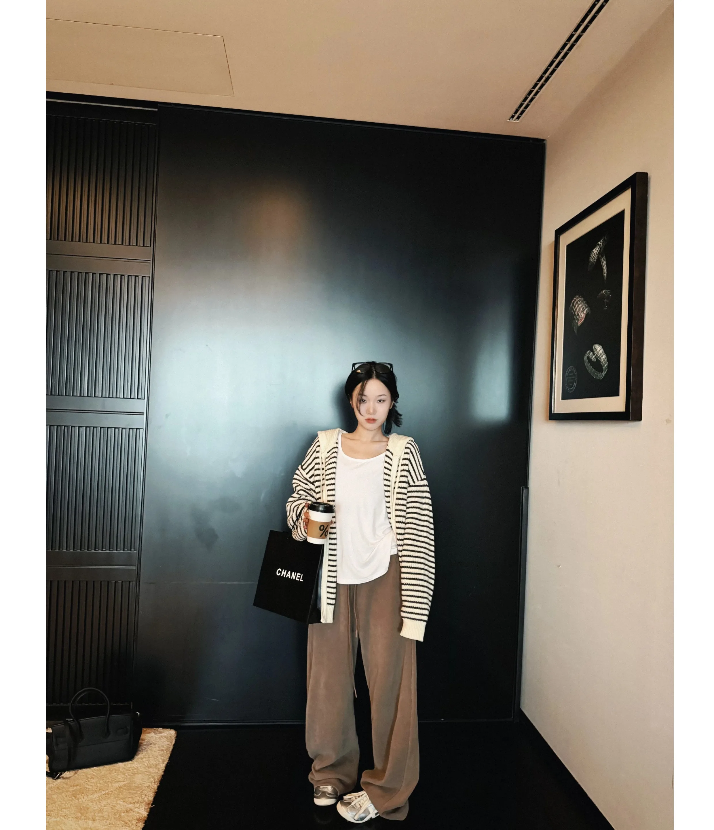 Hong Kong Style Striped Hooded Knitted Sweater Coat Women's Open Cardigan Spring Autumn Winter New Drawstring Zipper Versatil...