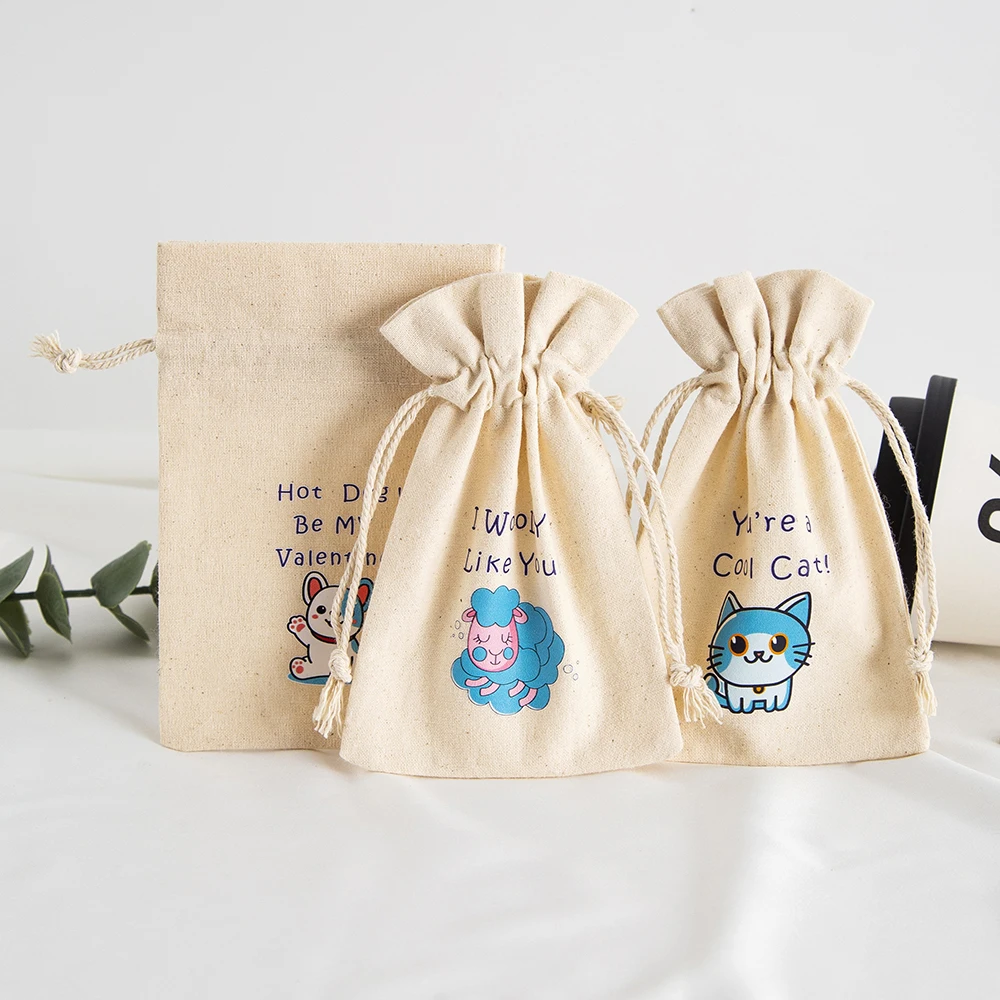 10 Stück Valentinstag Musselin Leckerli Tasche Sackleinen Leinwand Baumwolle Kinder Klassenzimmer Austausch Preise Beutel Süßigkeiten Geschenk Schmuck Tasche – Detail 5