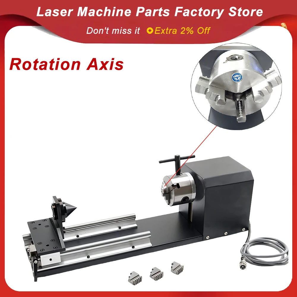 Laser Rotary Engraving Attachment Model B with Chuck & Stepper Motor for Laser Engraving Cutting Machine