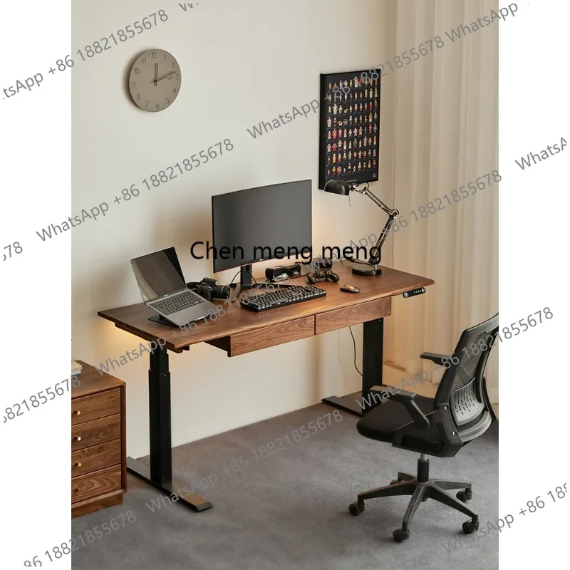 

Solid wood black walnut electric lifting table Computer intelligent mobile office, self-workbench desk