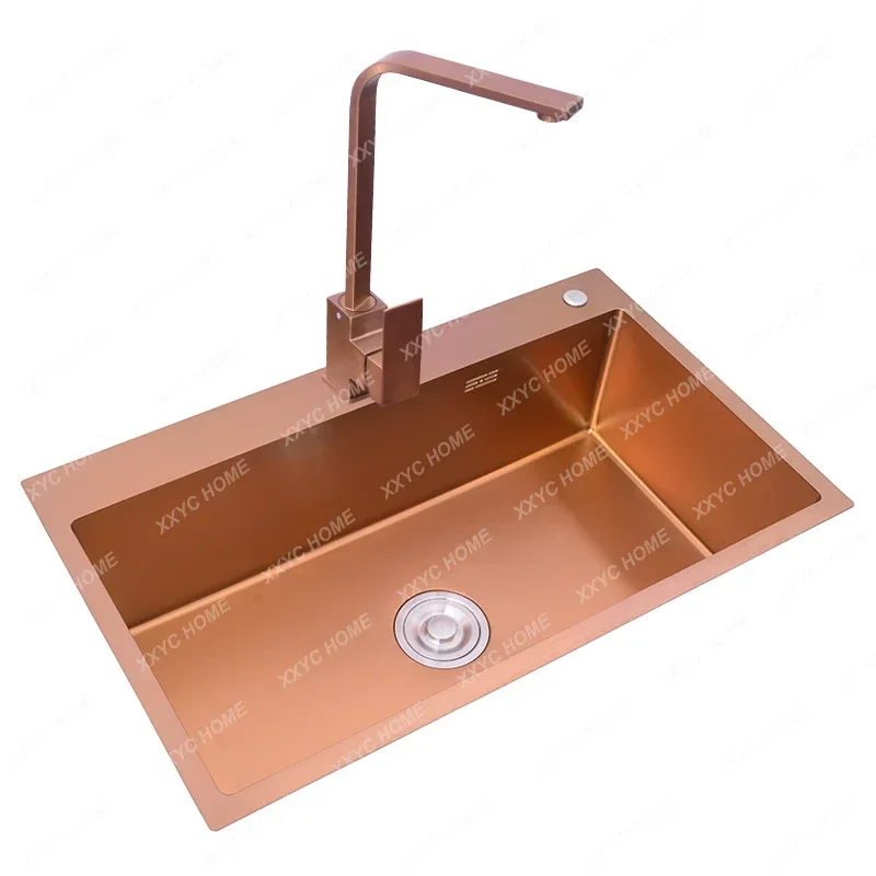 

Kitchen 304 Stainless Steel Sink Nano Handmade Large Single Sink Undercounter Middle Basin Rose Gold Washing Basin Pondlet