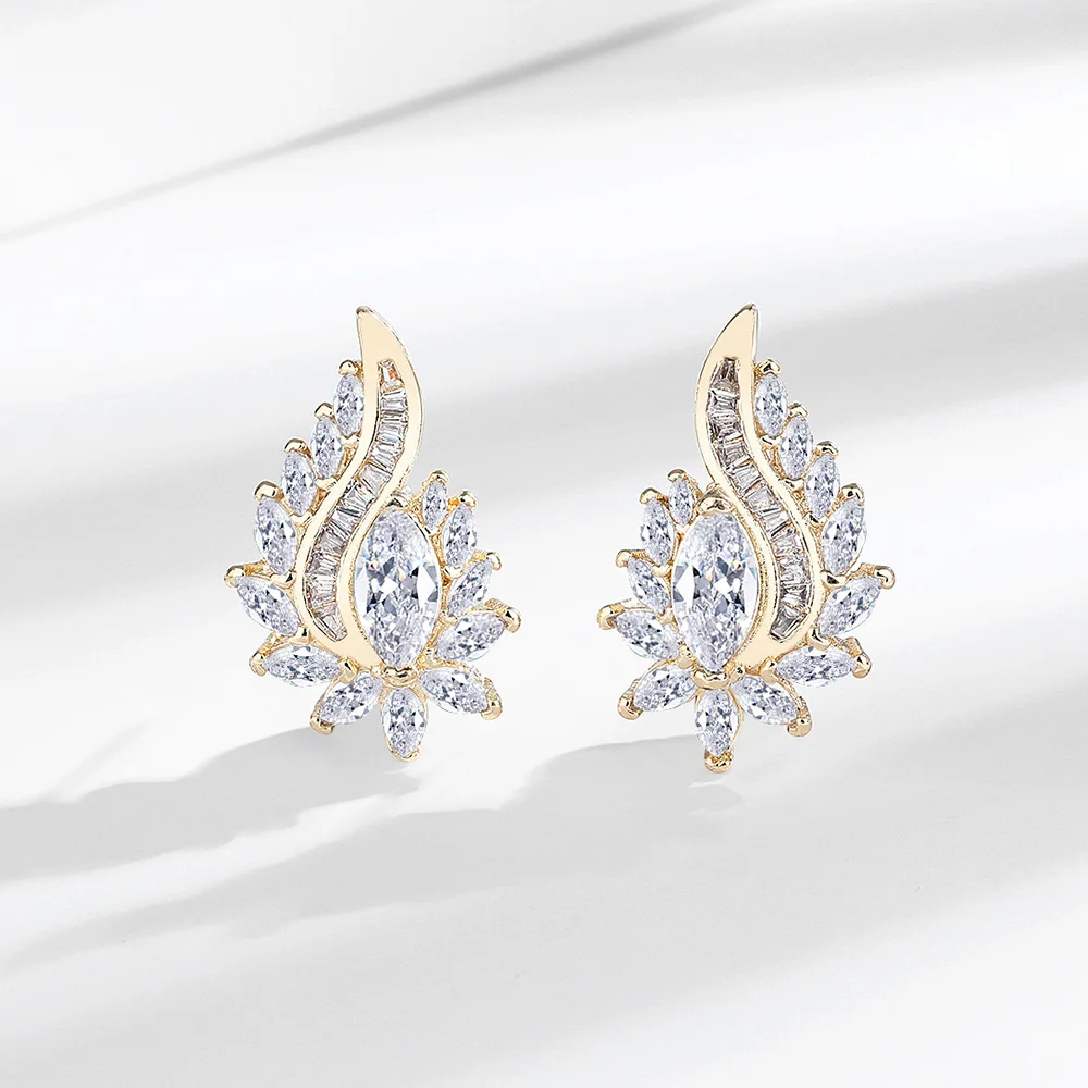 S925 Sterling Silver Gorgeous Evening Style High-end Flame Flower Dazzling Zircon Ladies Earrings