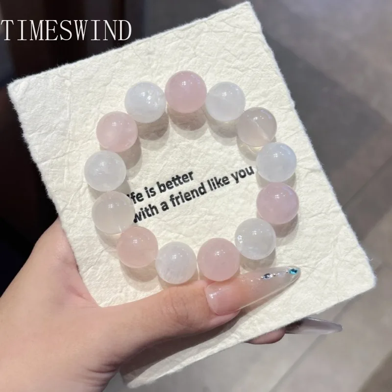 

TIMESWIND Аутентичный розовый кристалл натуральный белый 15 мм круглый женский браслет из бисера модные украшения с сертификатом