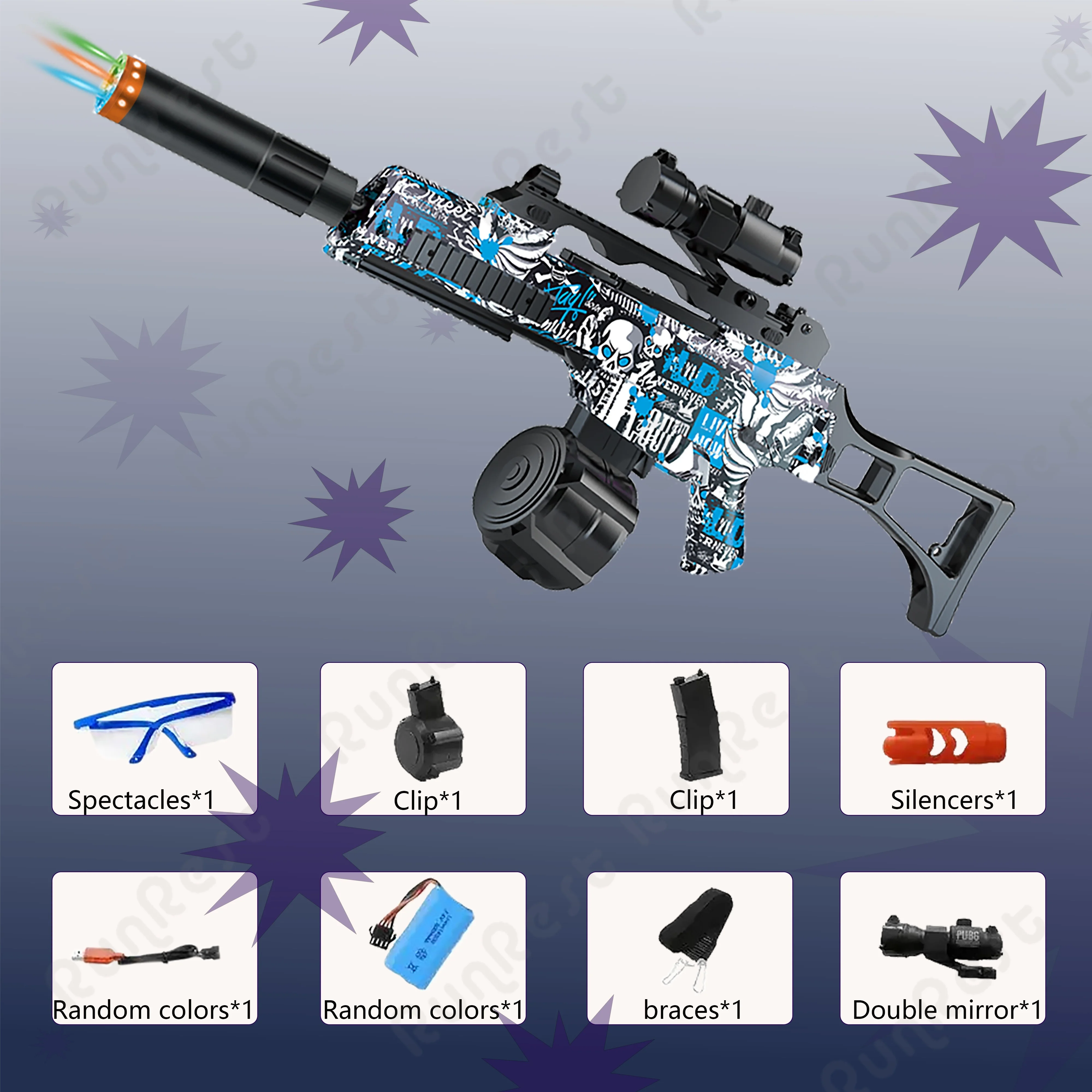 RunRest Blaster Gun, Electric Ball Blaster, พร้อมแฟลช Silencer High Orbeez Gun Performance Cool Toy Gun, ชาร์จ Splatter