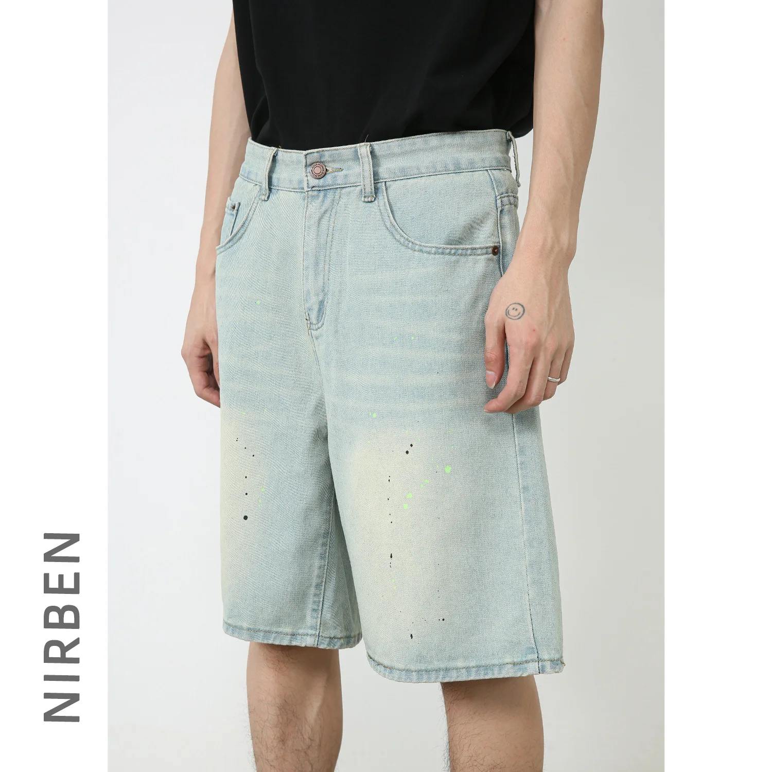Denim American High Street Denim Shorts Summer Loose Straight Wide Leg Casual Five-point Pants Men's Pants