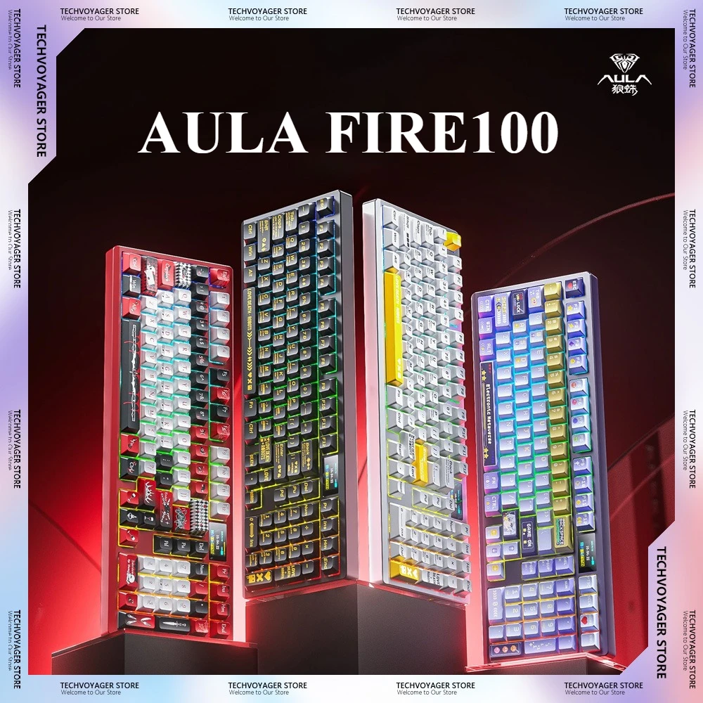 

AULA FIRE100 Механическая клавиатура с возможностью горячей замены из алюминиевого сплава на заказ Беспроводная трехрежимная игровая клавиатура ПК Аксессуары для киберспорта Подарки