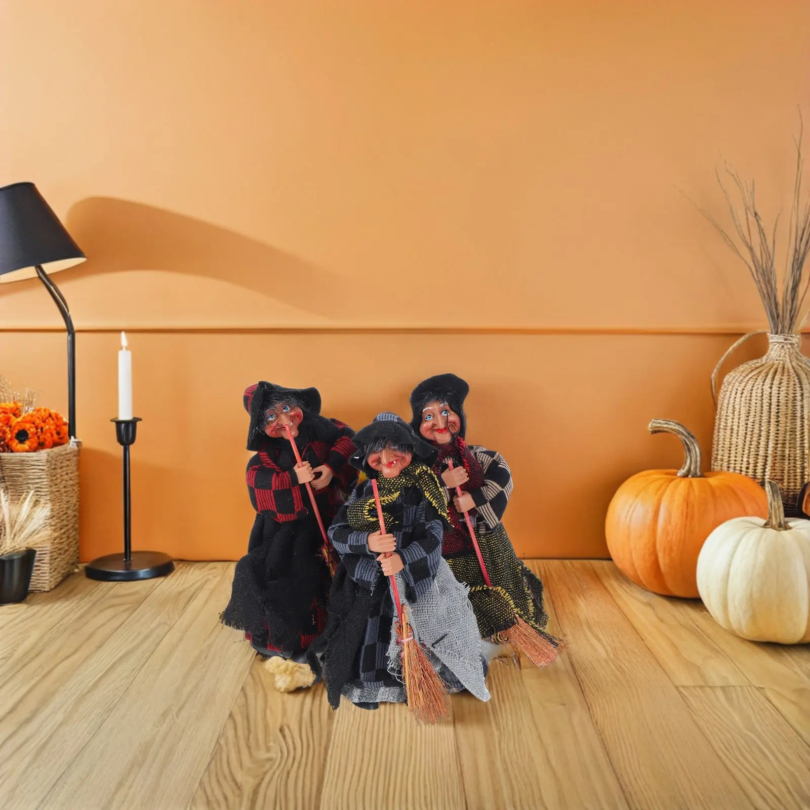1Set Halloween Witch Broomstick Decor Spooky Flying Haunted Party Decoration Wicked Figurines Haunted Flying Witch
