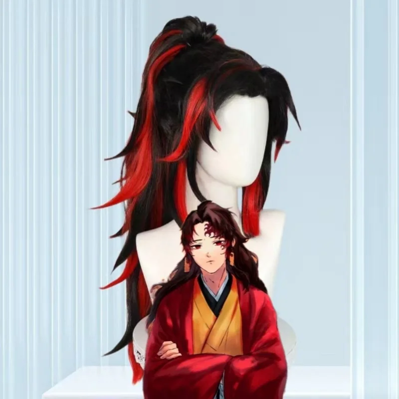 

Аниме Demon Slayer синтетические волосы Kokushibo длинный прямой хвост красный черный парик для косплея вечерние парики Хэллоуин вечерние парик для ролевых игр