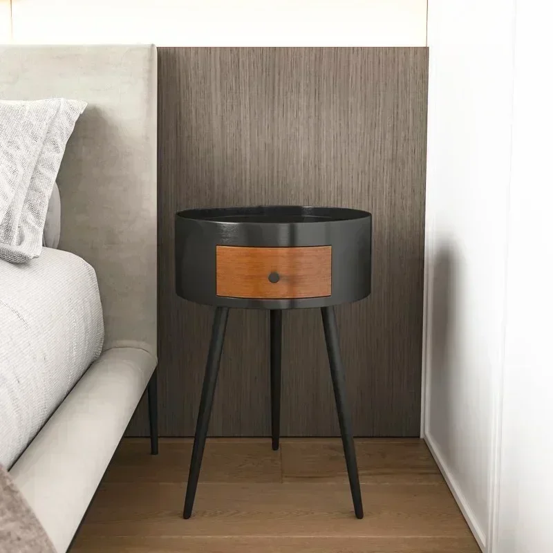 Versatile Circular Nightstands: Minimalist Modern Bedroom Easy Install Black Walnut Bedside Table Space-Saving Design