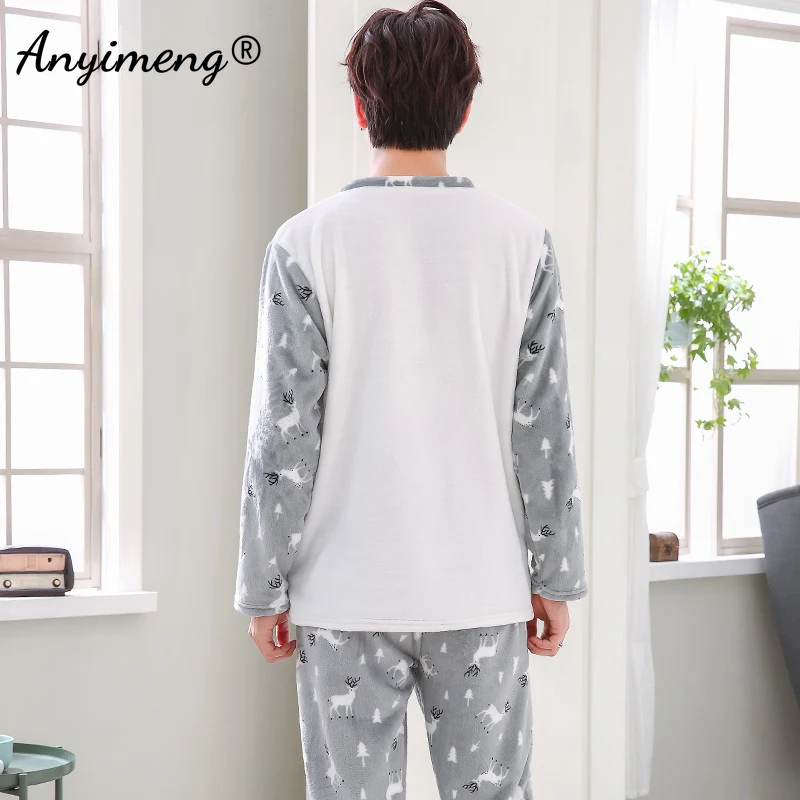 Winter New Warm Flannel Boy\'s Monster Bear Thick Pajama Sets Men Sleepwear Soft Fleece Sleep Leisure Preppy Man Pajamas Clothing