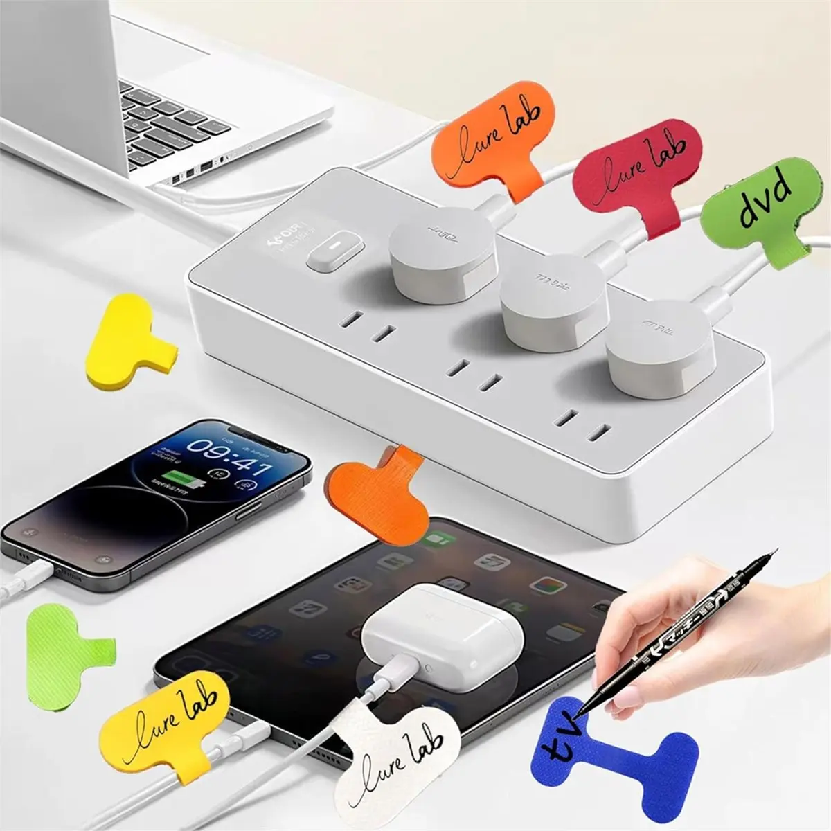 Best of 2026 60Pack Reusable Cable Labels & Cord Organizer Kit-Color-Coded Write-on Wire Labels with Marker + 30 Ties for Home