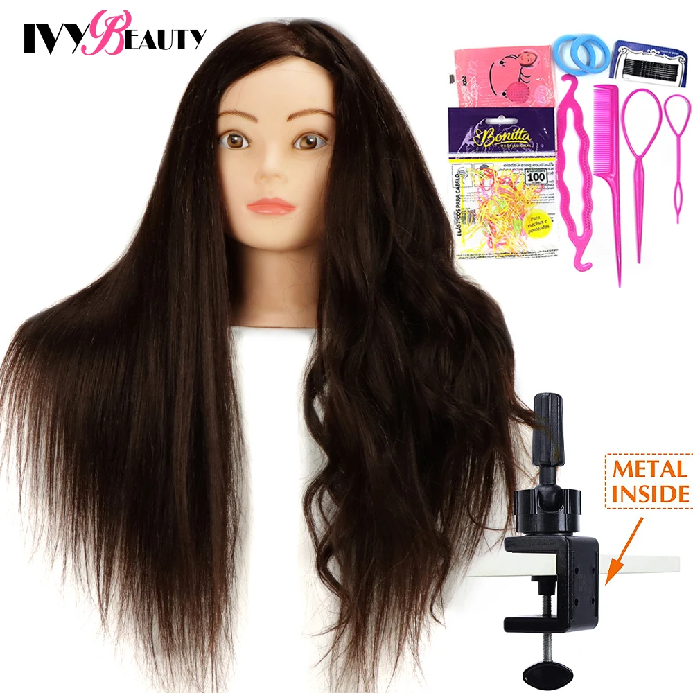 85% Mixed Human Hair Mannequin For Hairstyles Long Hair Hairdressing Hairdresser Doll Head And Wig Stand Tripod For Practice