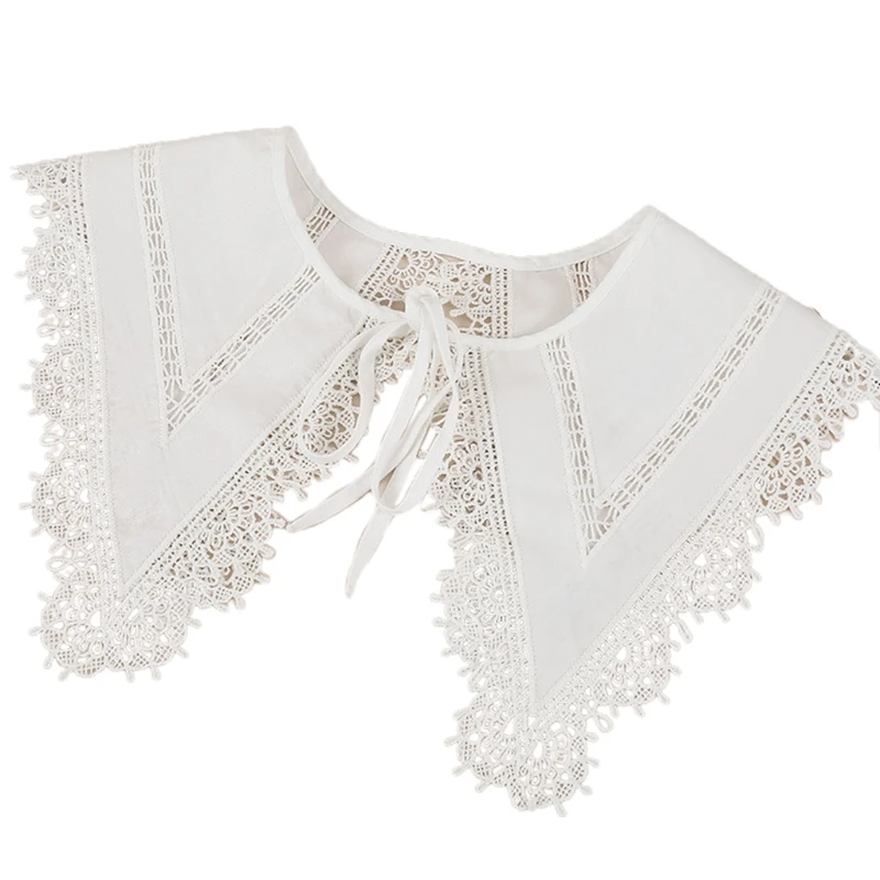 Women Triangular Shawl Fake Collar Detachable Dickey Blouse Necklace Hollow Embroidery Floral Patchwork Capelet Poncho