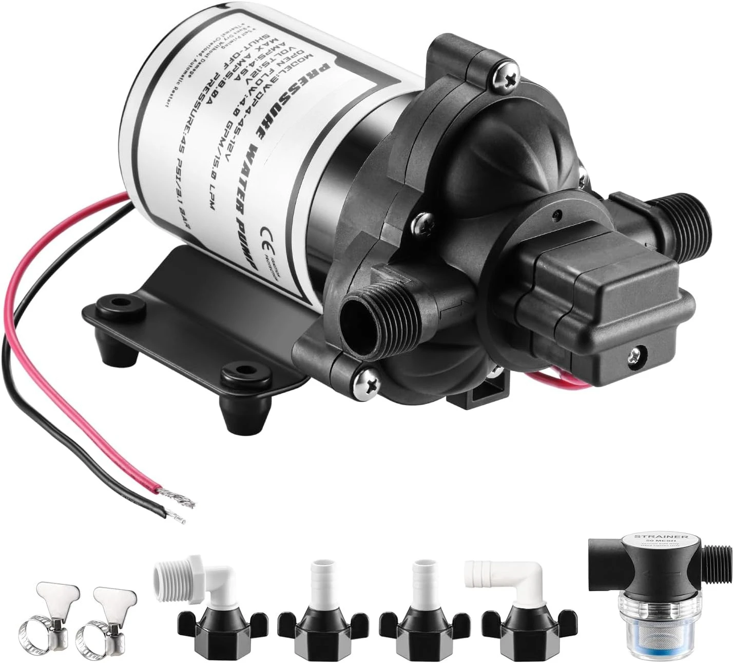 

RV Pump, 12V Self-priming RV Water Pressure Pump 4.0GPM 45PSI with Pressure Switch,, 12Volt DC Fresh Water Pumps RV Water