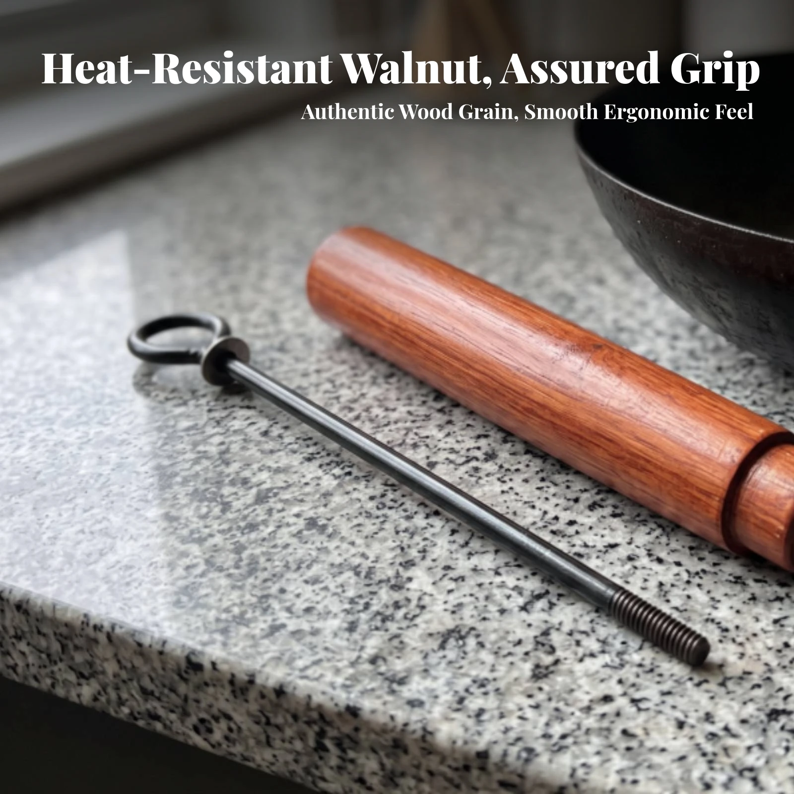 Wok Handle with Hanging Loop Ergonomic Wok Handle Hardware Detachable Non-Slip for Home Cooks, Cookware Repair, Kitchen