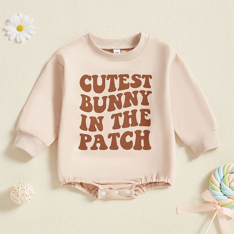 

Baby Romper Long Sleeve Crew Neck Letters Print Fall Bodysuit Easter Clothes for Girls Boys