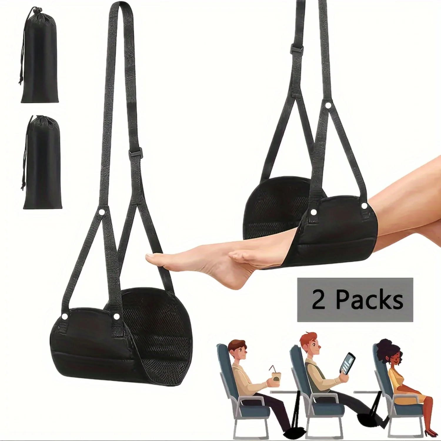 2 Pack Airplane Footrests  Adjustable Hanging Foot Hammocks - Essential Travel Accessories for Office, Plane, and More