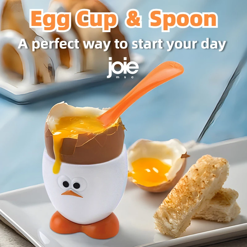 joie Egg Cup ＆ Spoon Egg Cup Plastic Egg Tray Creative Egg Holder Cute Home Tableware for Cooked Eggs Egg Tools Kitchen Gadgets