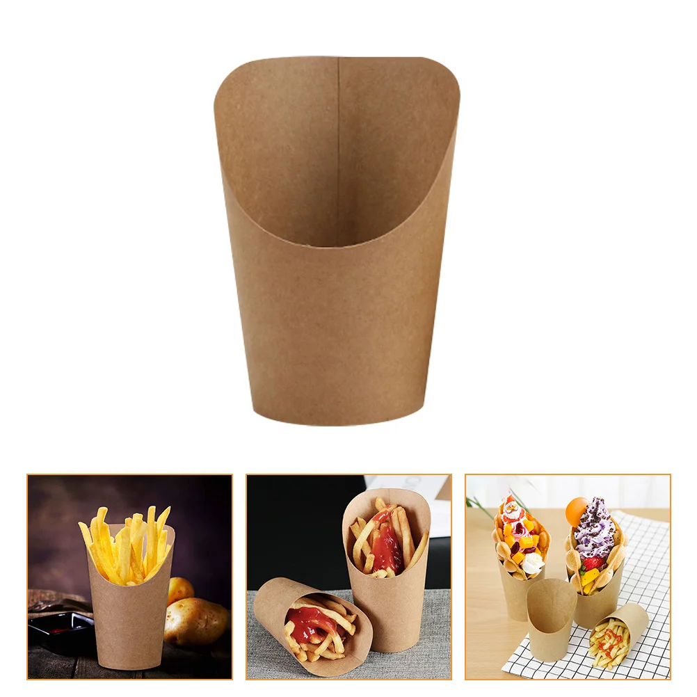 

50 Pcs French Fries Packing Bucket Paper Cones Disposable Take-out Snacks Holder Waffle Kraft