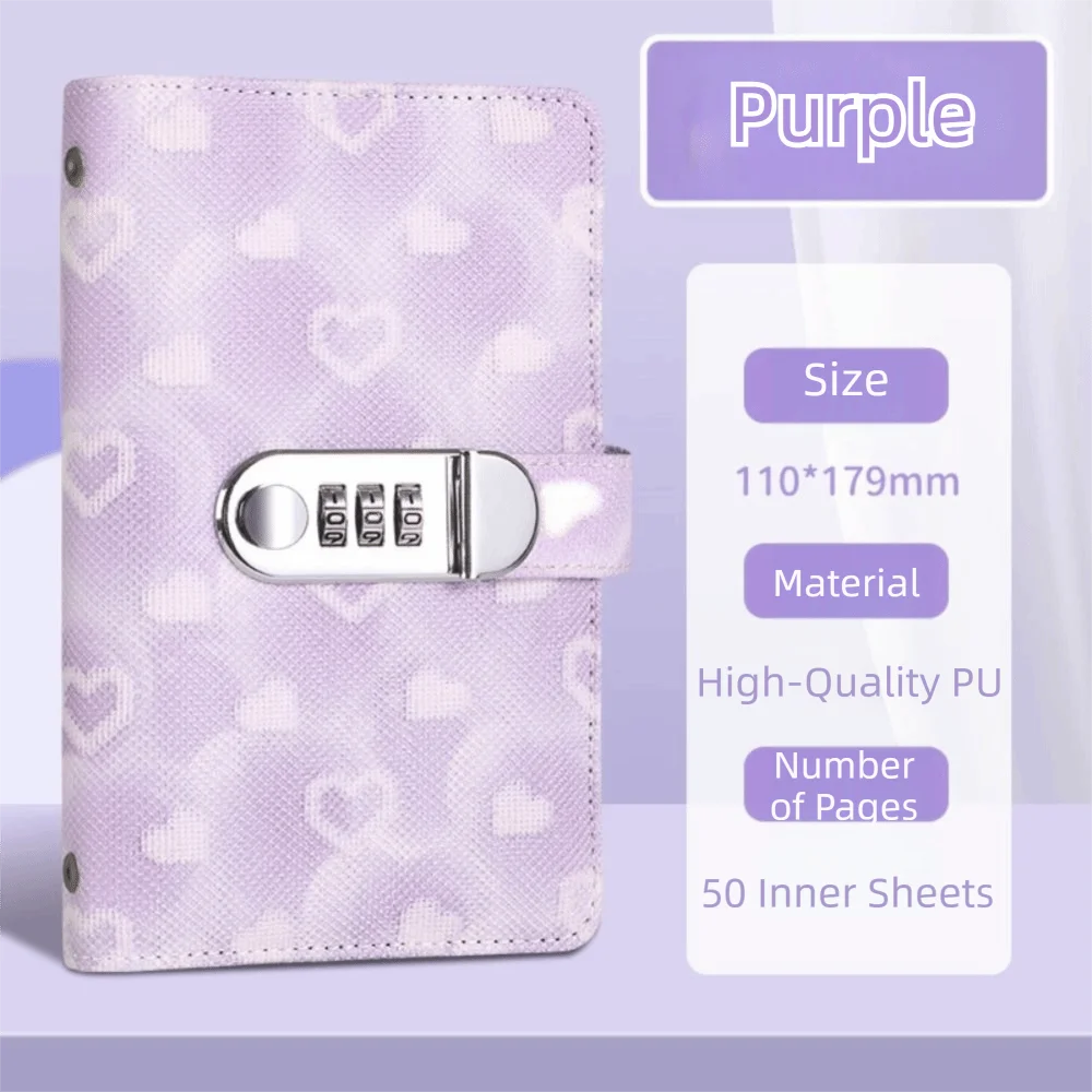 Password Lock Cash Savings Book PU Leather Waterproof Design Savings Wallet Notebook Large Capacity Heart Print