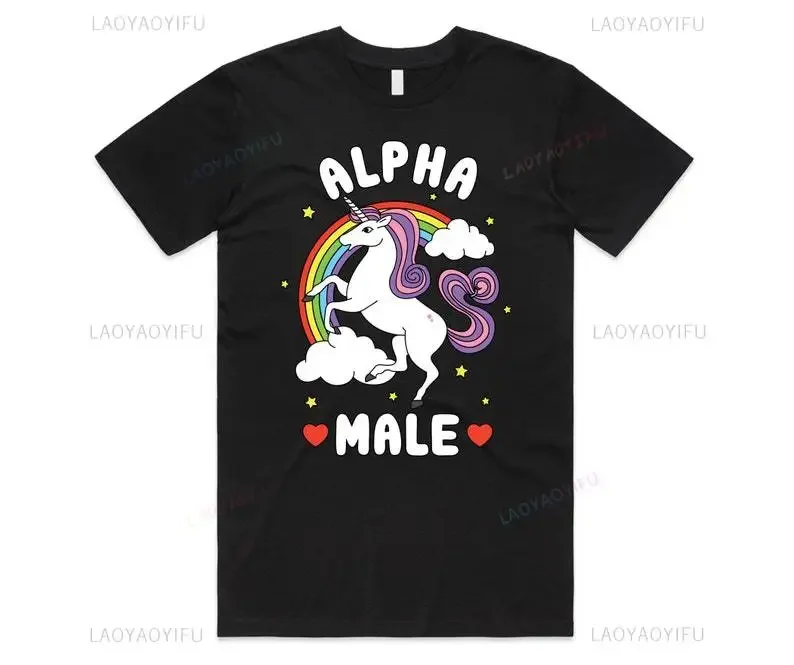 Alpha Male Printed T-Shirt High Quality Cotton Tee Top Funny Man Unicorn Gift Unisex Joke Prank Fathers Day Stag Do Short-sleev