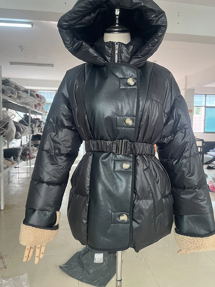 Winter Cotton Padded Waterproof Parka Single Breasted Jacket Fashion New Big Collar Thickened Warm Black Coat for Women